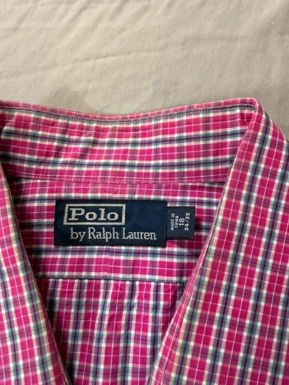 Lauren Ralph Lauren Classic Fit Pink Blue Plaid Dress Shirt 18 34/35 - Picture 5 of 7